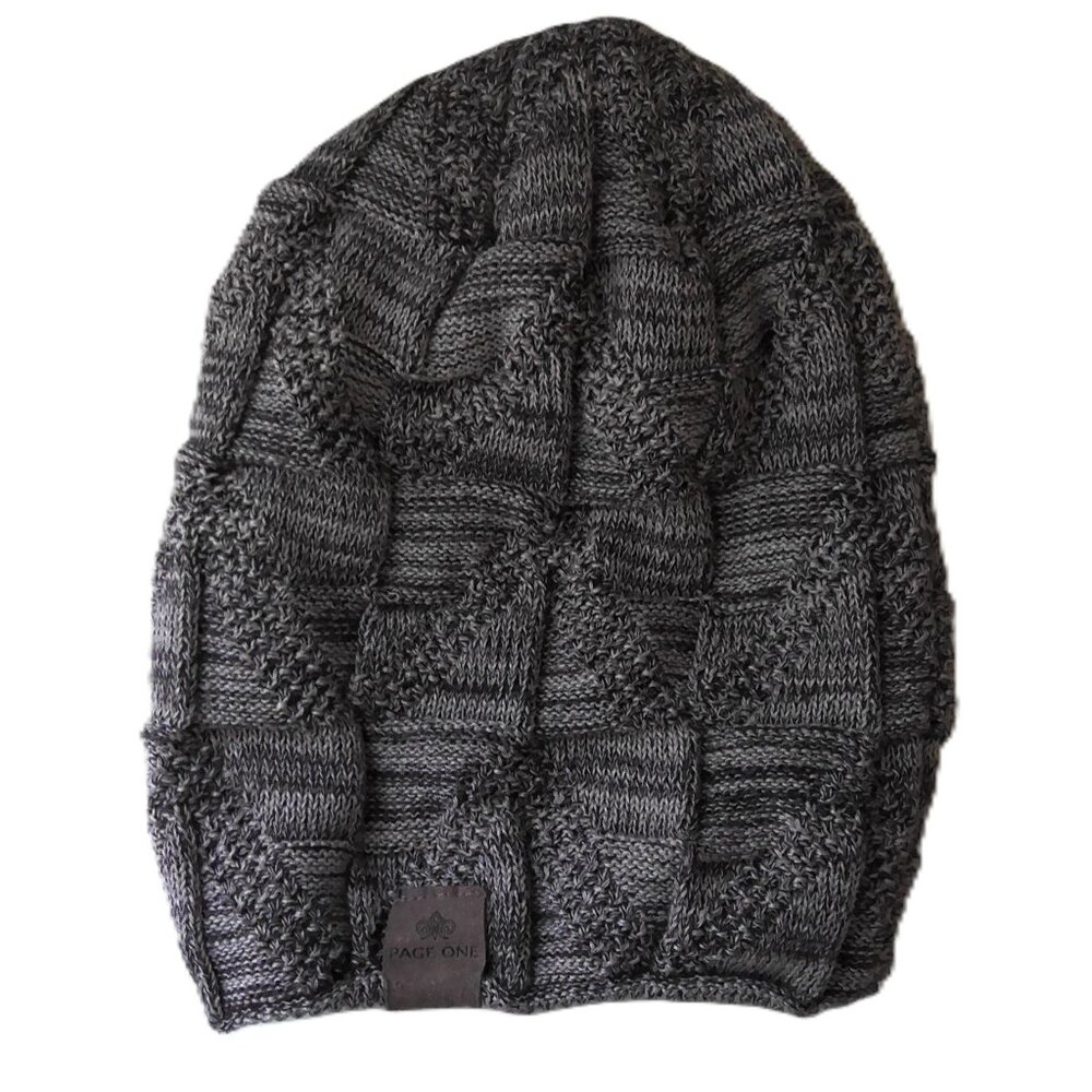 Page One Men's & Women's  Slouchy Beanie Feece Lined Knit Stocking Cap Taupe EUC